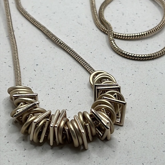 French Connection Brushed Gold Contemporary Necklace. - Picture 7 of 7